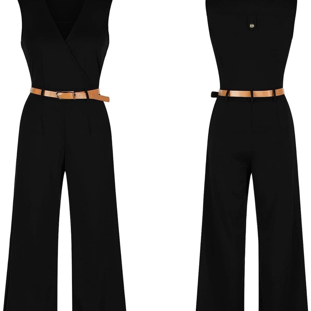 Women’s Black Jumpsuit with brown belt